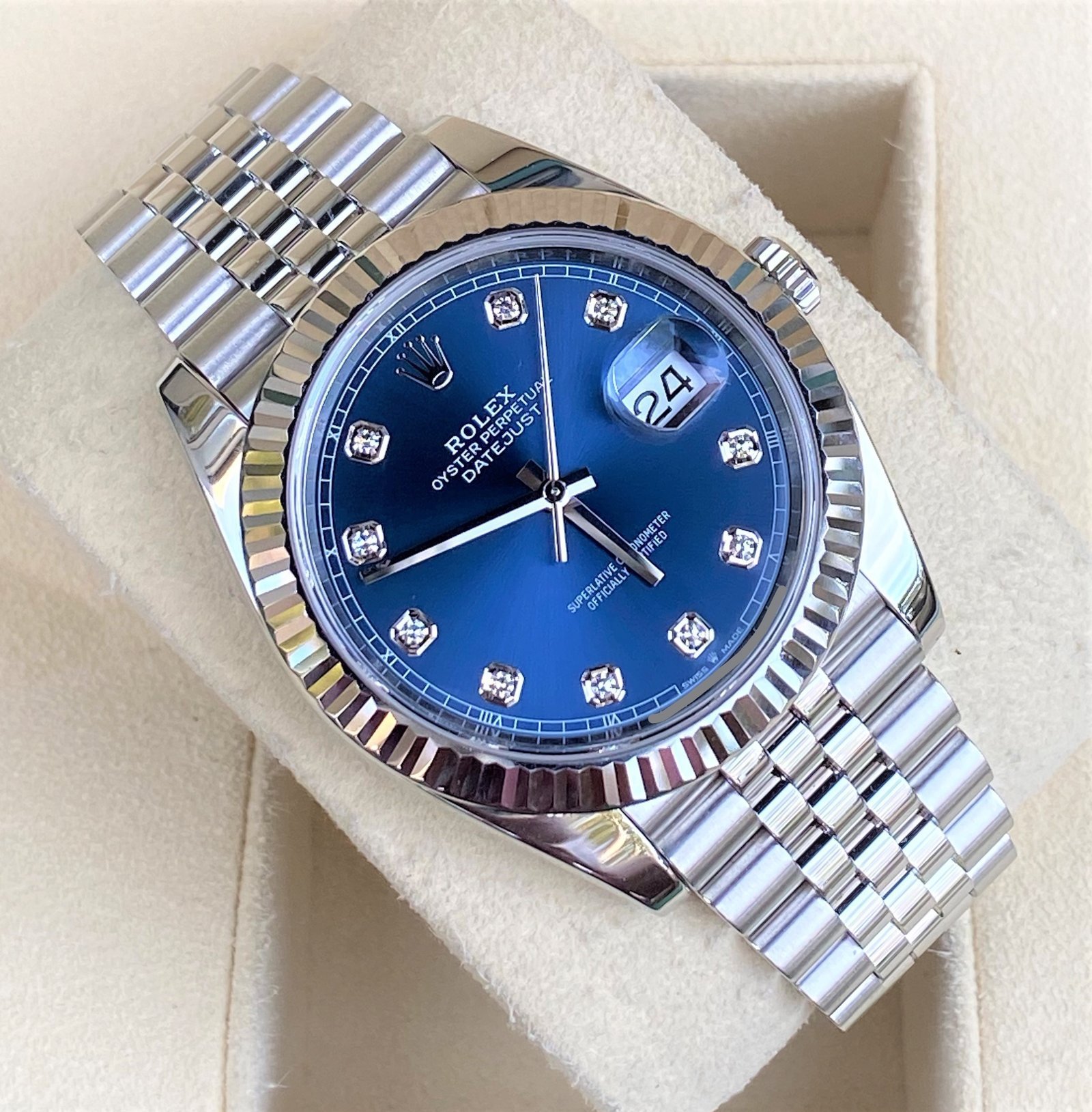 Rolex Datejust Blue Dial Diamond Metal Watch - Image 2