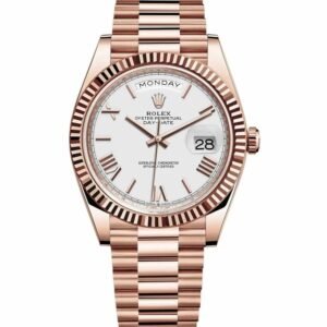 ROLEX DAY-DATE 40 PRESIDENTIAL FLUTED BEZEL WHITE DIAL WATCH