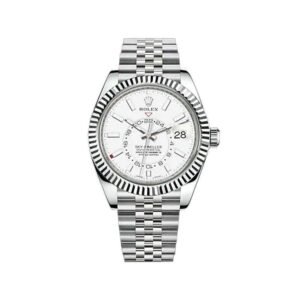 ROLEX SKY-DWELLER 42MM OYSTERSTEEL JUBILEE FLUTED BEZEL WHITE DIAL WATCH