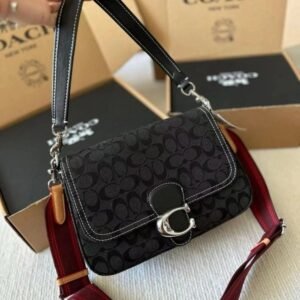 Coach Soft Tabby Shoulder Bag In Signature Denim With OG Box Dust Bag (Black-66130)(LB)