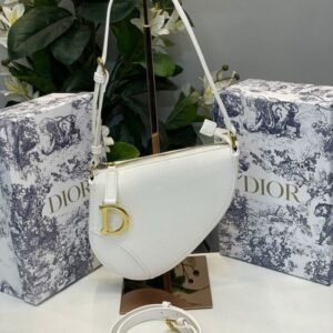 Christian Dior CD Saddle Rodeo Bag Pouch With OG Box & Dust Bag (379 White)