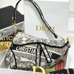 Dior Saddle Black Toile de Jouy Embroidery With OG Box & Dust Bag (Black_Tiger-129)(BSB)