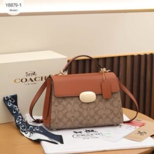 Coach Eliza Top Handle Premium Crossbody Bag With OG Magnetic Gift Box & Dust Bag (Tan_Brown-912)(BSB)