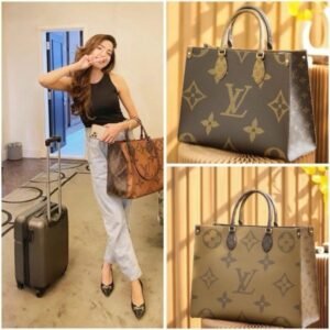 Louis Vuitton LV On The Go Monogram and Monogram Reverse Premium Leather Tote Bag With Dust Bag (Brown - 189)(BSB)