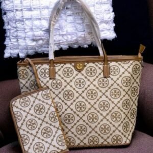 Tory Burch T Monogram Tote With OG Box & Dust Bag & Extra Pouch (Brown - 634)(BSB)