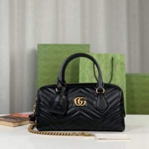 Gucci 746319 Marmont Top Handle Speedy Premium Bag With OG Box & Dust Bag & Carry Bag & Accessories (Black-902)(BSB)