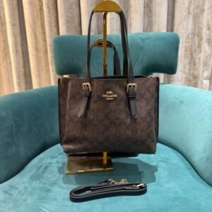 Coach Mollie Leather Tote Bag With Dust Bag & Shoulder Strap (C23021_Coffee_Brown)(LB)