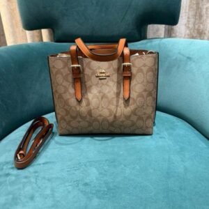 Coach Mollie Leather Tote Bag With Dust Bag & Shoulder Strap (C23021_Apricot_Brown)(LB)