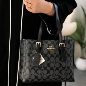 Coach Mollie Leather Tote Bag With Dust Bag & Shoulder Strap (C23021_Black_Black)(LB)