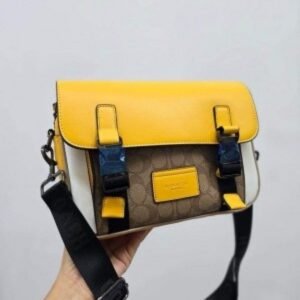 Coach Track Crossbody In Signature Canvas With Dust Bag 1680 White Yellow(LB)