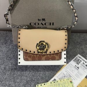Coach Parker Studded Premium Shoulder Bag With OG Box & Dust Bag (Beige-28032)(LB)