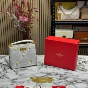 VALENTIN O RHINESTONE LAVIE HANDBAG WITH BOX CARD DUST BAG (WHITE)(MT)