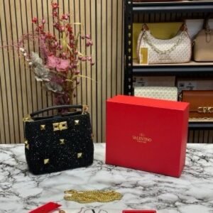 VALENTIN O RHINESTONE LAVIE HANDBAG WITH BOX CARD DUST BAG (BLACK)(MT)