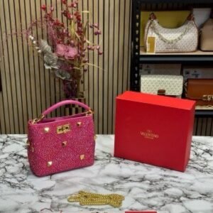 VALENTIN O RHINESTONE LAVIE HANDBAG WITH BOX CARD DUST BAG (PINK)(MT)
