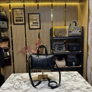 FEND I LEATHER BOWLING HANDBAG WITH SLING PREMIUM QUALITY WITH DUST BAG (BLACK)(MT)