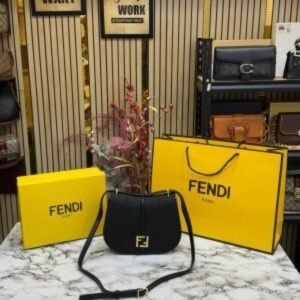 FEND I COMON FF LOGO PLAQUE HANDBAG WITH OG BOX AND DUST BAG INCLUDING CARRY BAG PREMIUM QUALITY (BLACK)(MT)