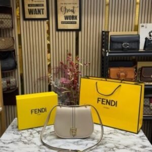 FEND I COMON FF LOGO PLAQUE HANDBAG WITH OG BOX AND DUST BAG INCLUDING CARRY BAG PREMIUM QUALITY (APRICOT)(MT)
