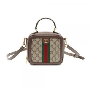 Gucci Brown Leather Ophidia Mini Top Handle 2WAY Bag with magnet box 379(BR)